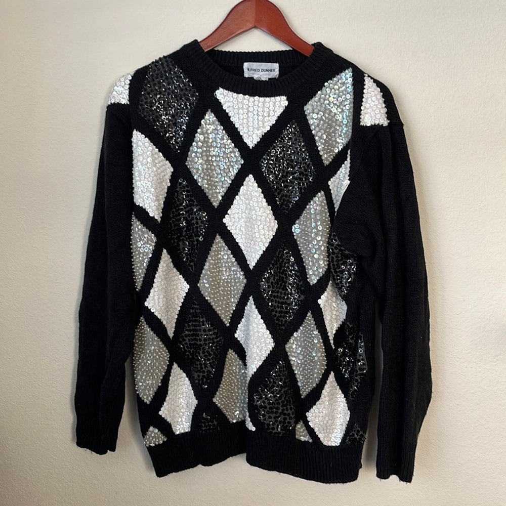 Alfred Dinner Black and White Sequin Sweater